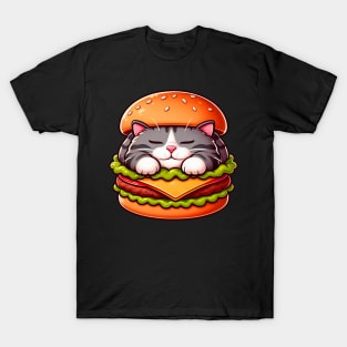Tabby Cat is Sleeping inside a Hamburger T-Shirt